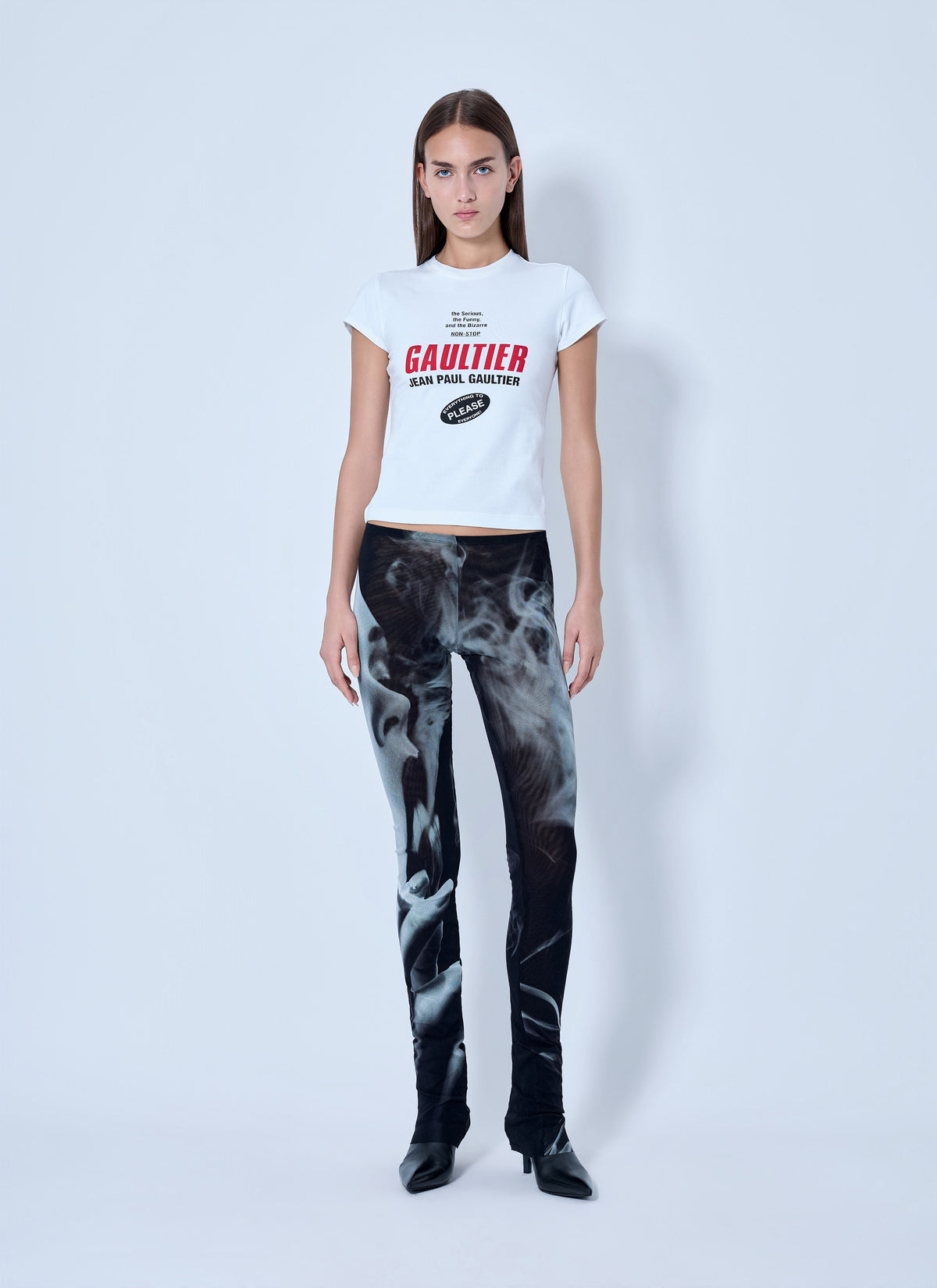 Jean Paul Gaultier Women Mesh Printed Smoking Women Flare Pants JEAN PAUL GAULTIER