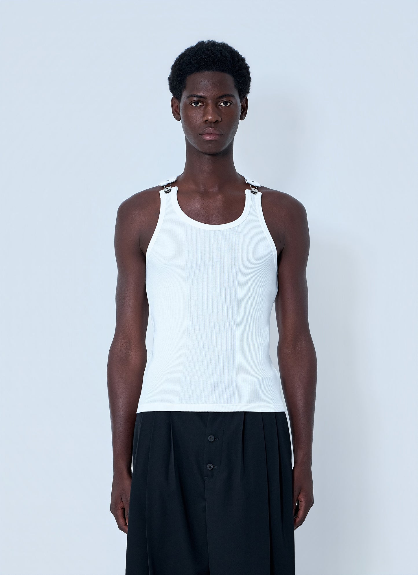 Jean Paul Gaultier Men Ribbed Tank Top With Metallic Hardware JEAN PAUL GAULTIER