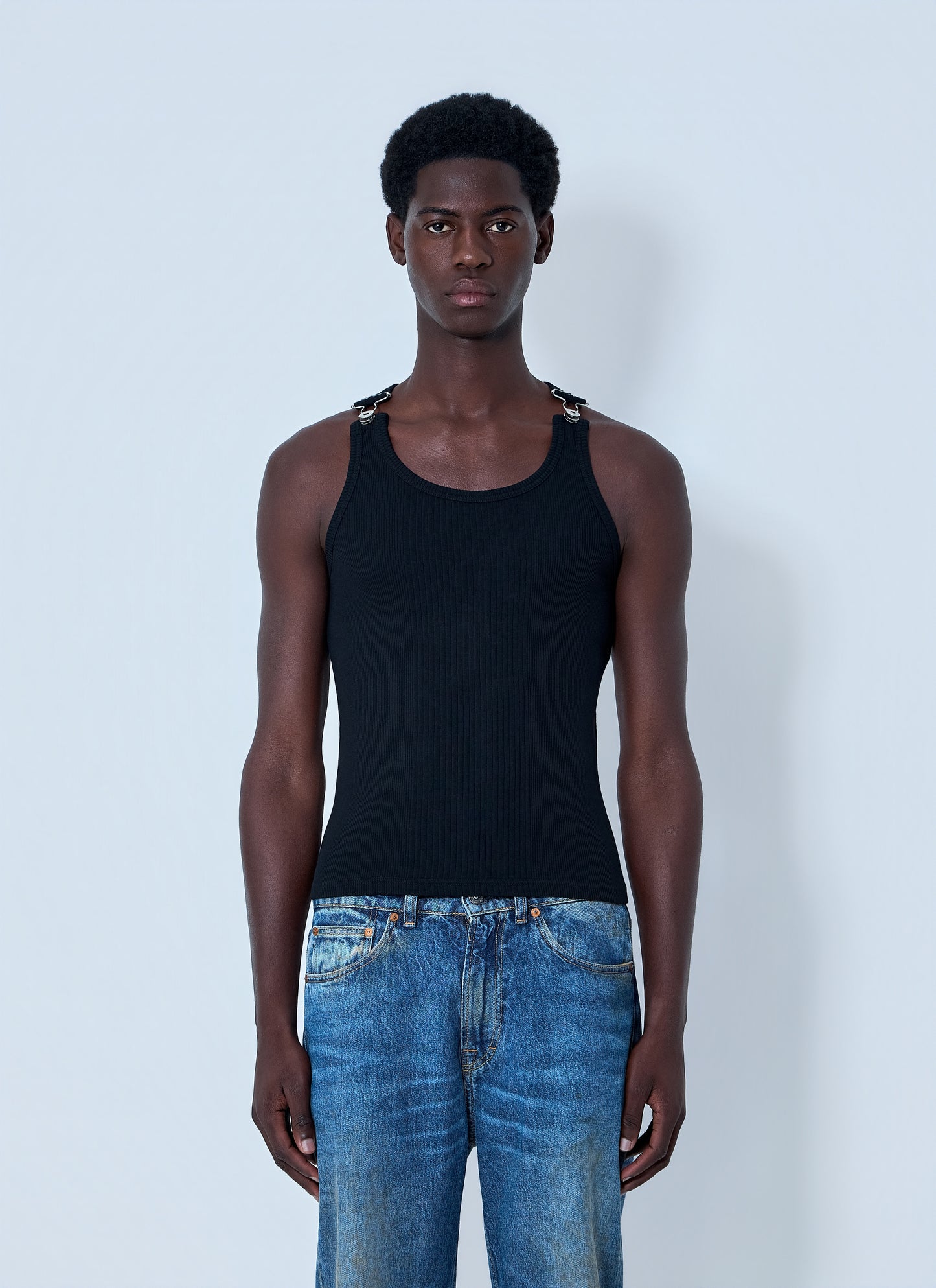 Jean Paul Gaultier Men Ribbed Tank Top With Metal Hardware JEAN PAUL GAULTIER
