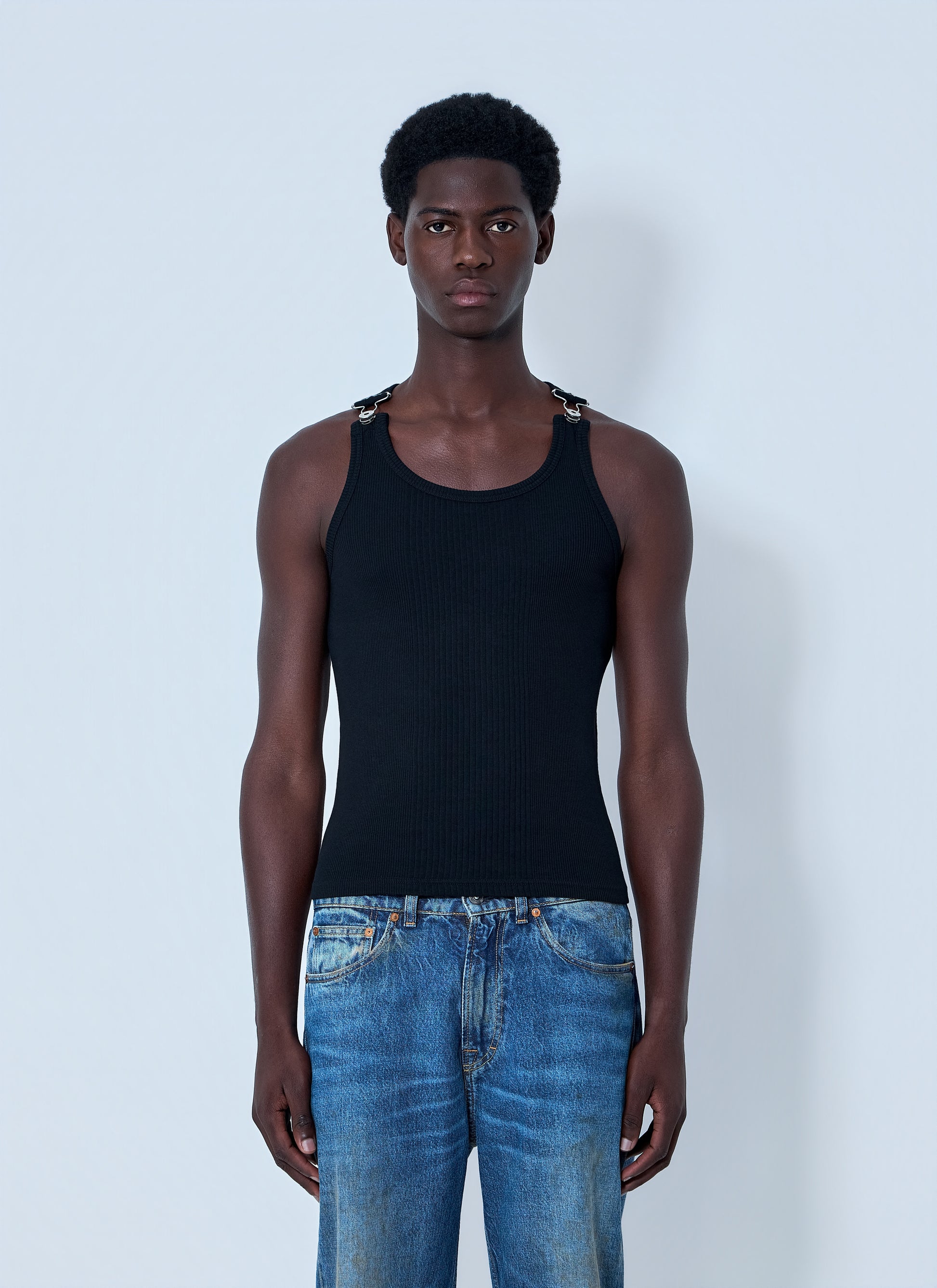 Jean Paul Gaultier Men Ribbed Tank Top With Metal Hardware JEAN PAUL GAULTIER