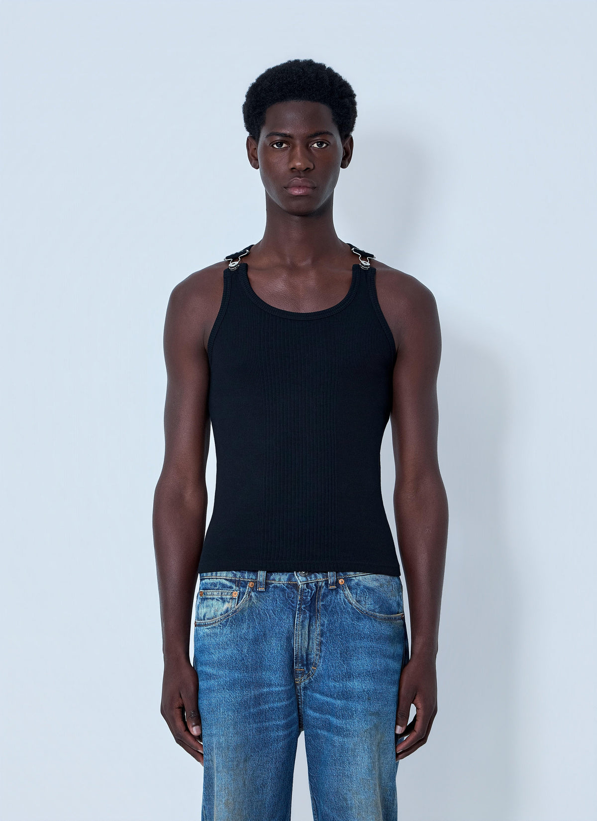Jean Paul Gaultier Men Ribbed Tank Top With Metal Hardware JEAN PAUL GAULTIER
