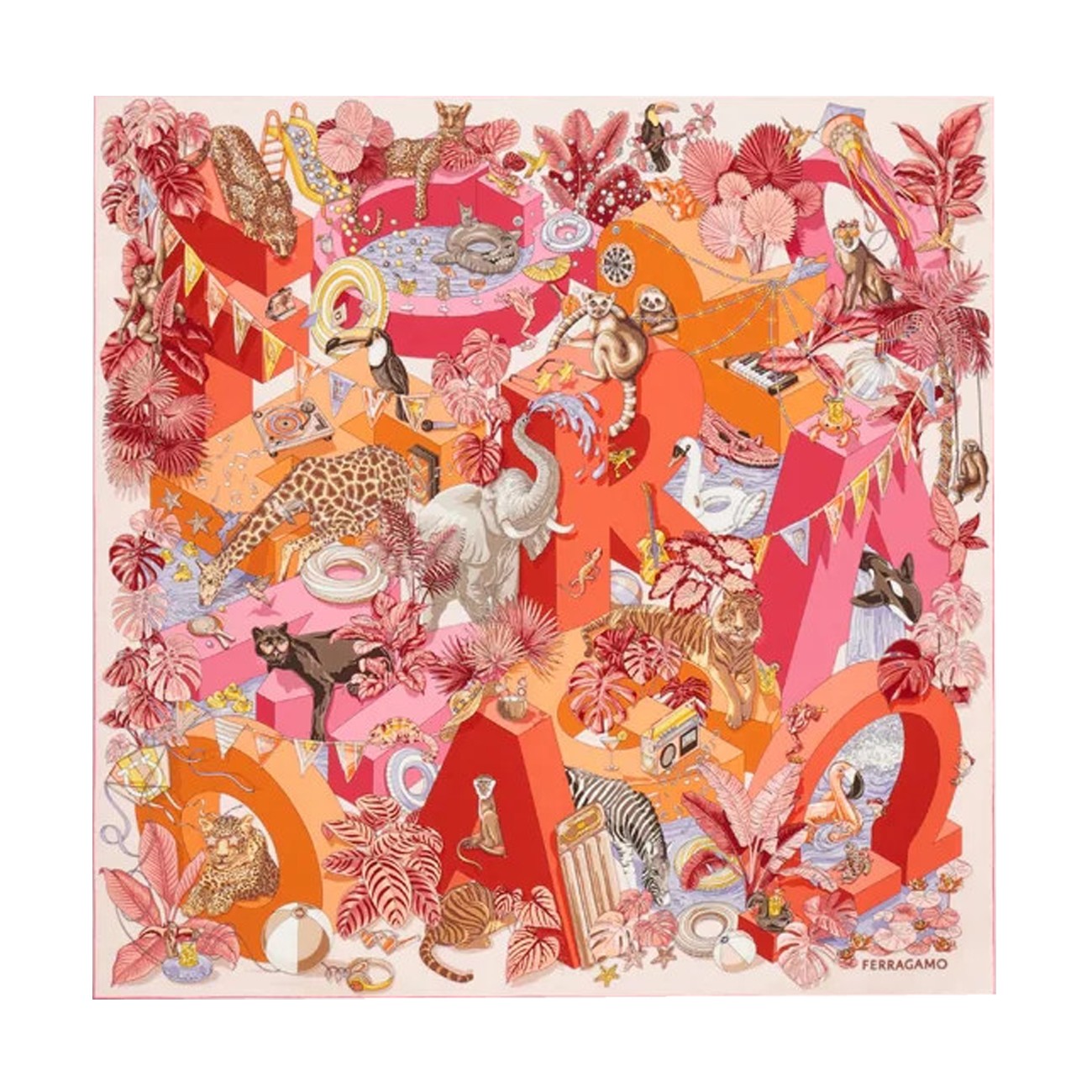 Ferragamo Women Jungle Party Print Silk Scarf FERRAGAMO