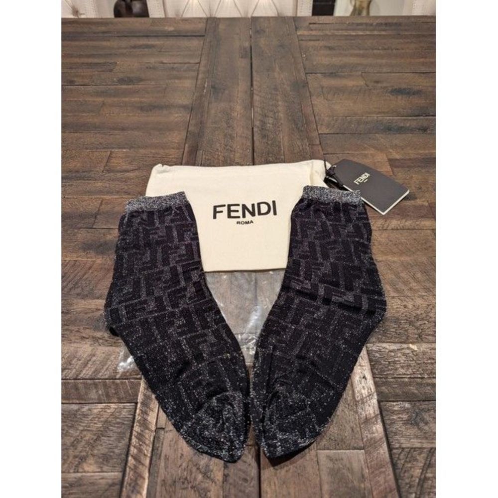Fendi Women Black Ff Logo Short Lurex Socks