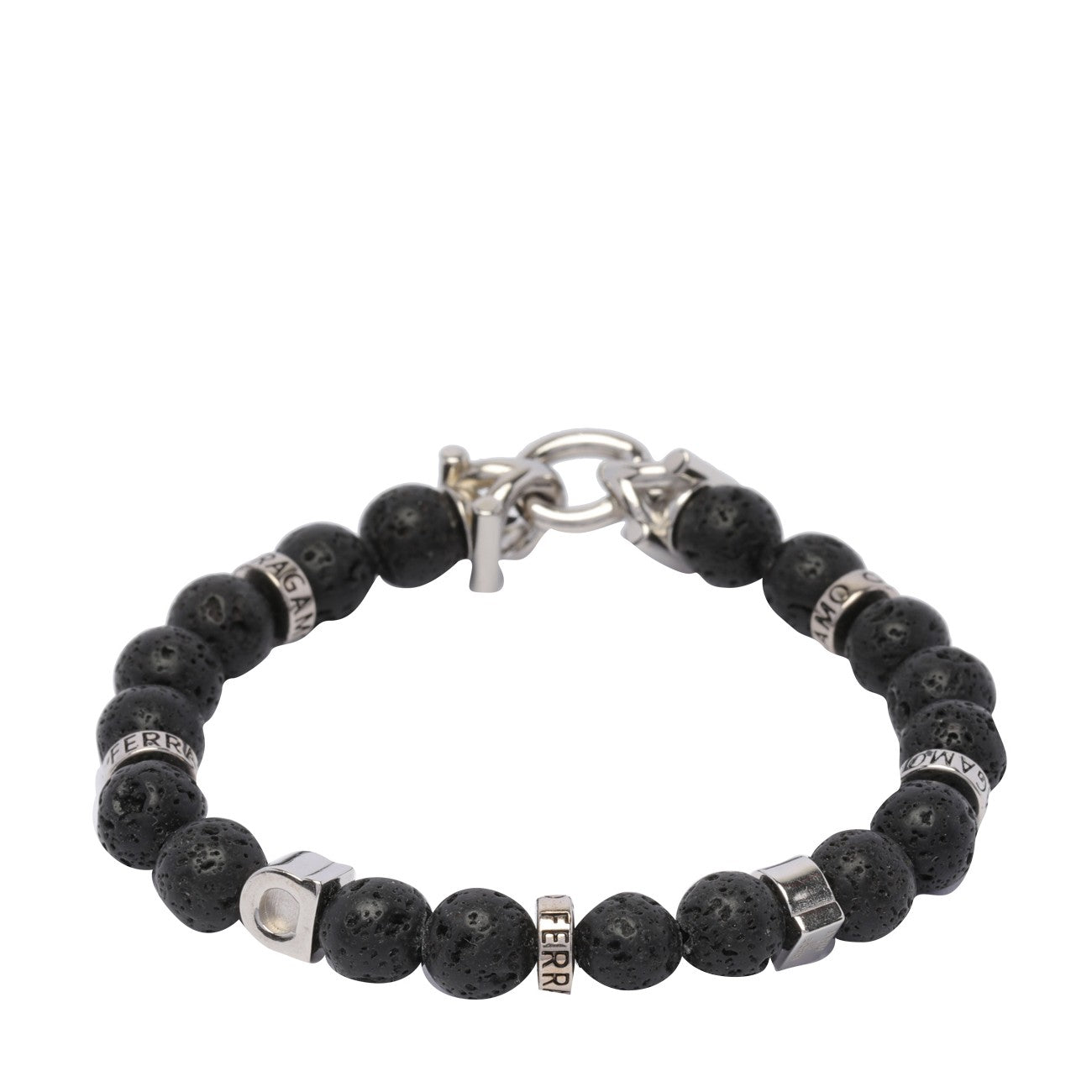 Ferragamo Men Lava Stone Beaded Bracelet With Logo FERRAGAMO