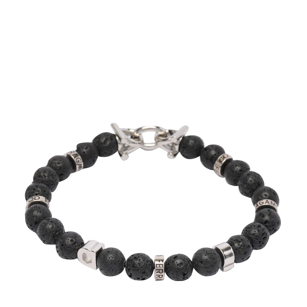 Ferragamo Men Lava Stone Beads Bracelet With Logo FERRAGAMO