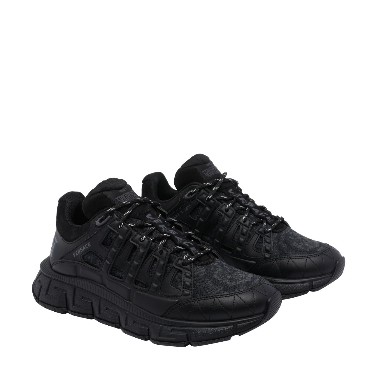 Versace Men Leather And Jacquard Trigreca Sneakers VERSACE