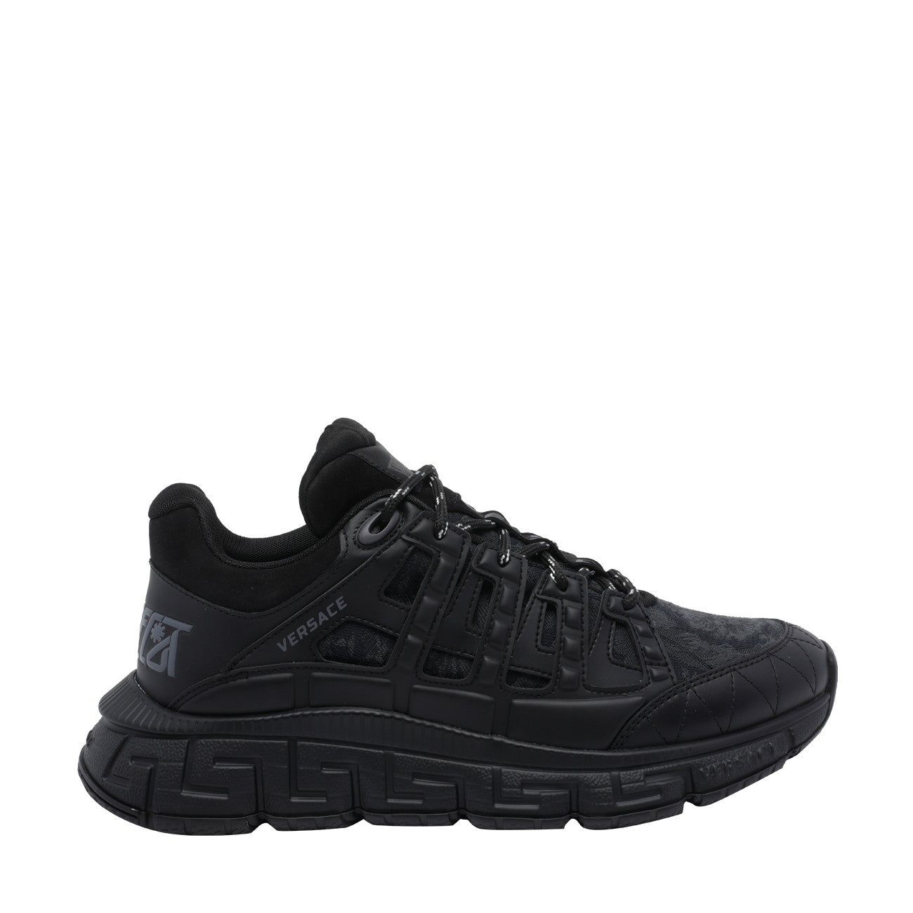 Versace Men Leather And Jacquard Trigreca Sneakers VERSACE
