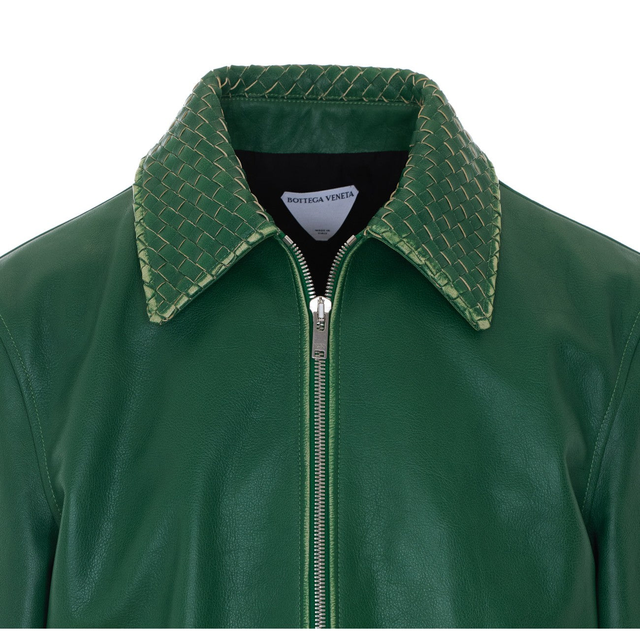 Bottega Veneta Men Leather Jacket With Intrecciato Collar BOTTEGA VENETA