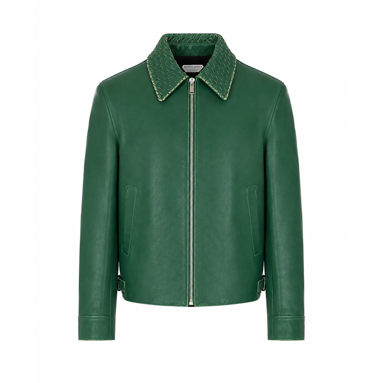 Bottega Veneta Men Leather Jacket With Intrecciato Collar BOTTEGA VENETA