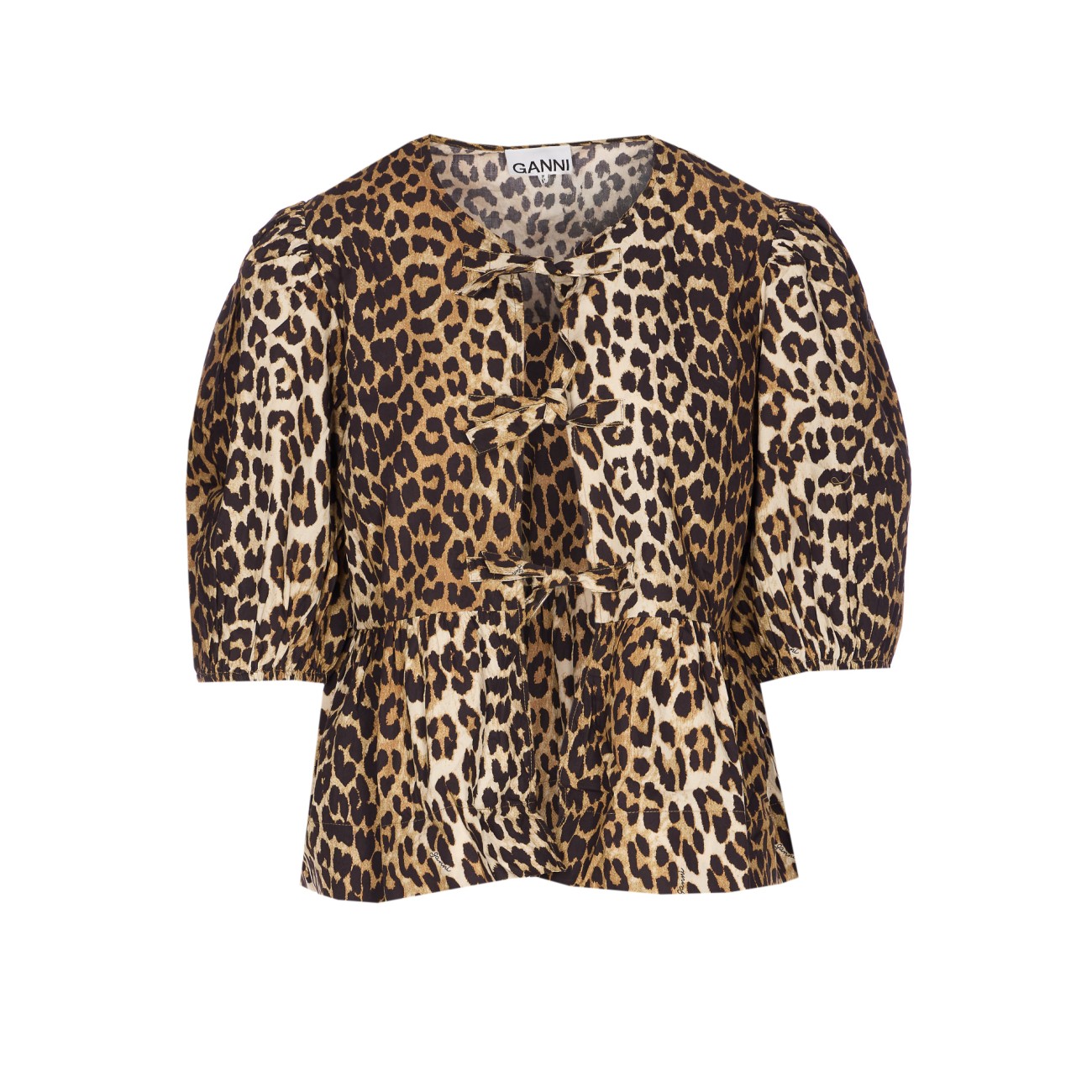 Ganni Women Leopard Peplum Shirt GANNI