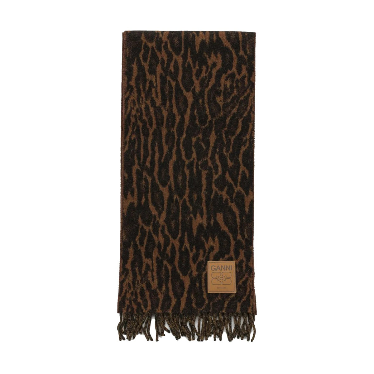 Ganni Women Leopard Print Logo Scarf GANNI
