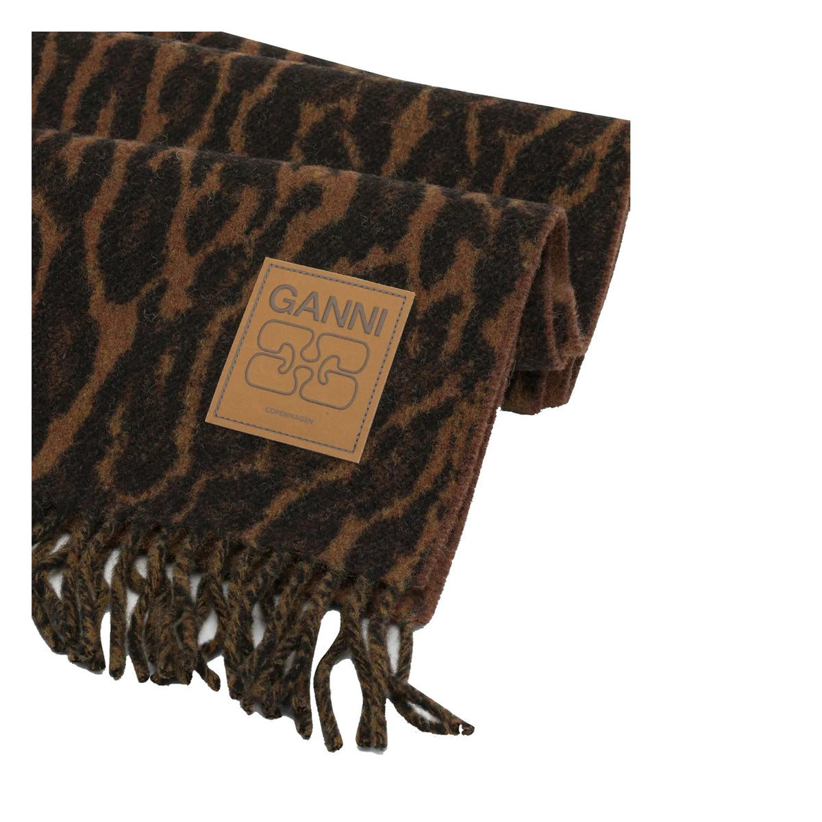 Ganni Women Leopard Print Logo Scarf GANNI
