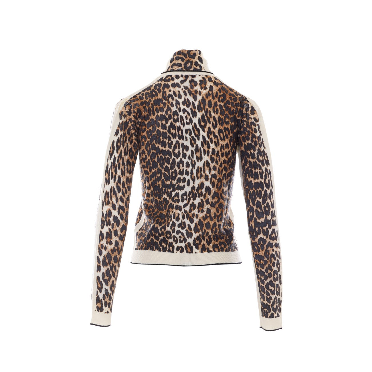 Ganni Women Leopard Print Turtleneck Sweater With Logo GANNI