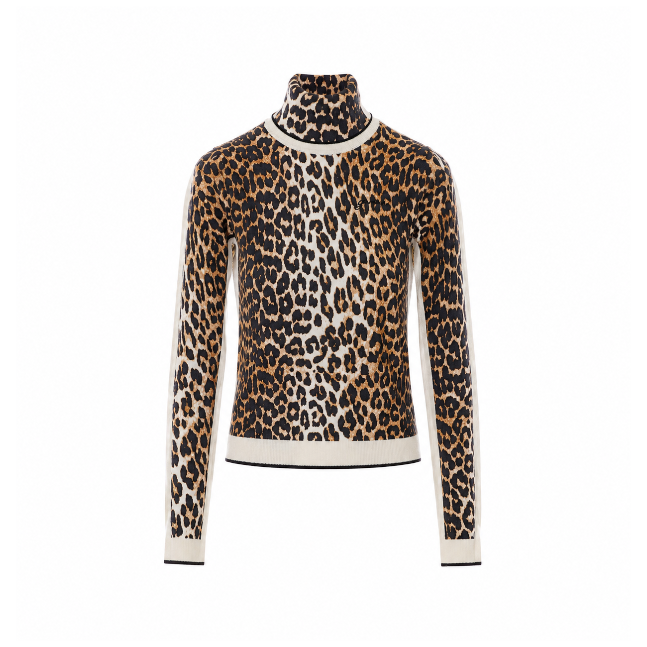 Ganni Women Leopard Print Turtleneck Sweater With Logo GANNI