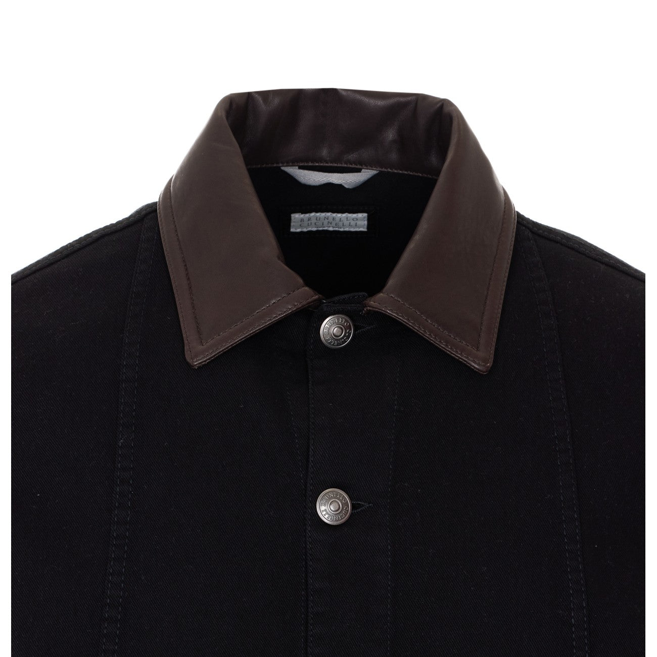 Brunello Cucinelli Men Light Denim Jacket With Leather Collar BRUNELLO CUCINELLI