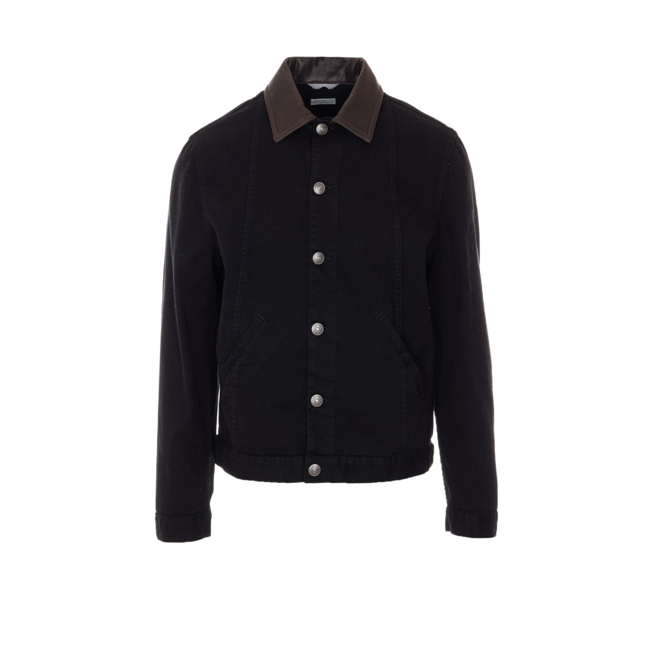 Brunello Cucinelli Men Light Denim Jacket With Leather Collar BRUNELLO CUCINELLI