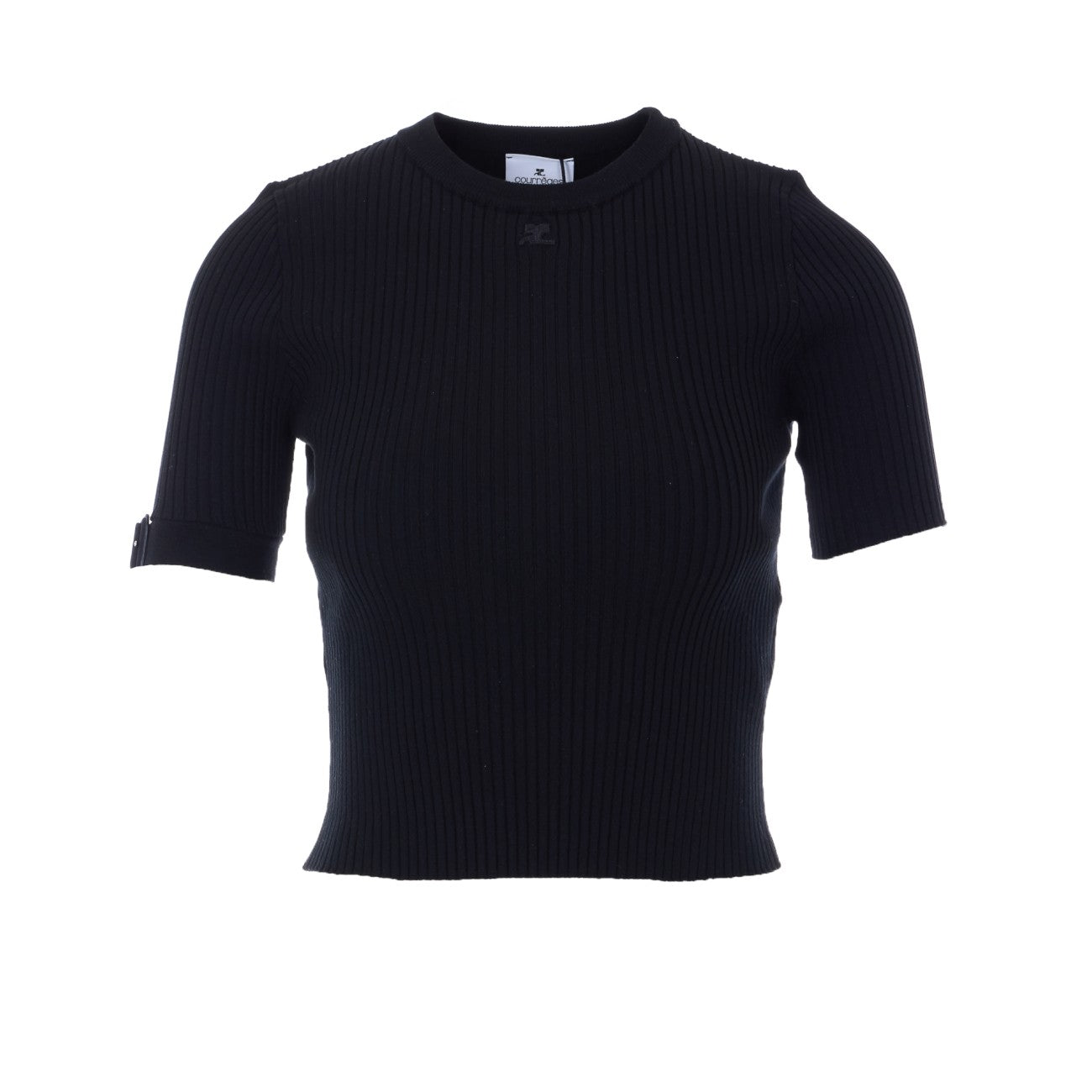 Courreges Women Logo Buckle Rib Knit T-Shirt