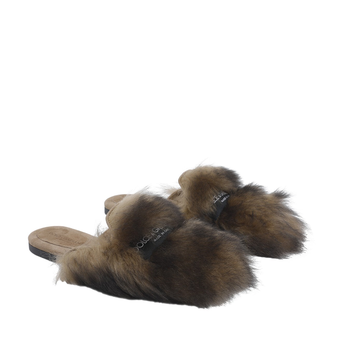 Dolce&Gabbana Women Logo Shearling And Suede Slippers DOLCE & GABBANA