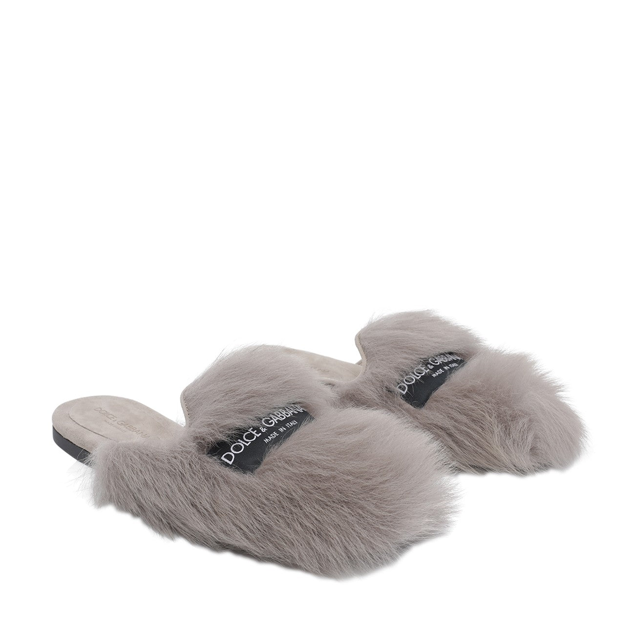 Dolce&Gabbana Women Logo Shearling And Suede Slippers DOLCE & GABBANA