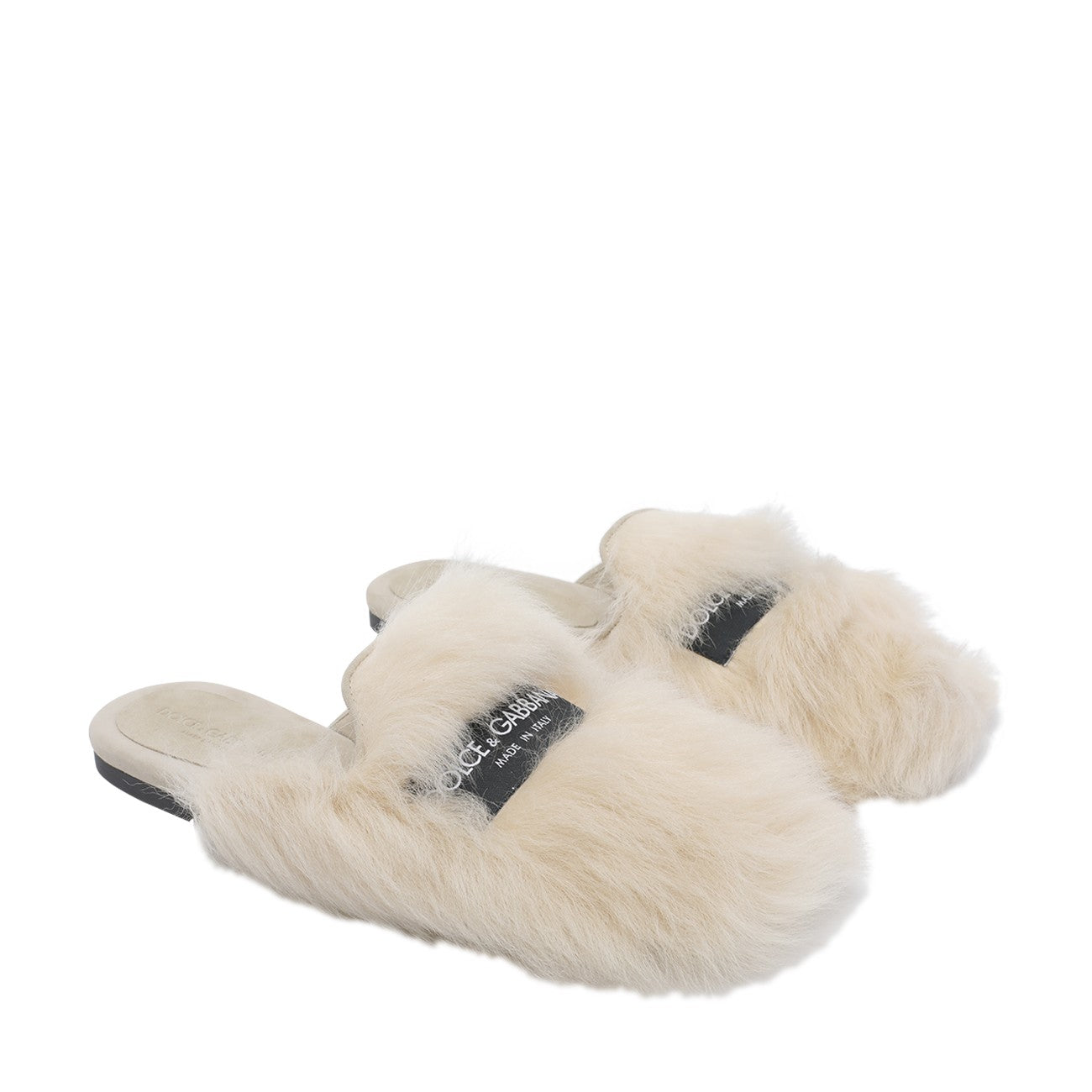 Dolce&Gabbana Women Logo Shearling And Suede Slippers DOLCE & GABBANA