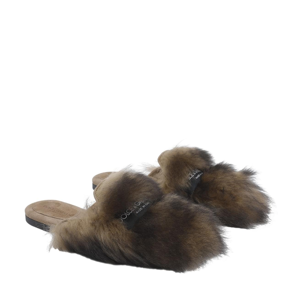 Dolce&Gabbana Women Logo Shearling And Suede Slippers DOLCE & GABBANA