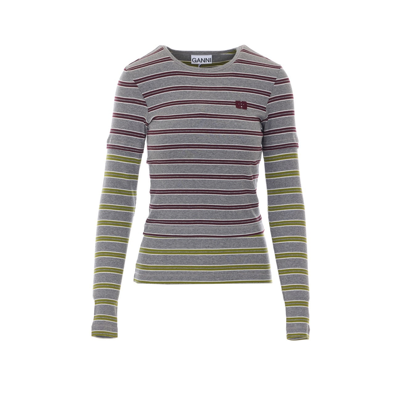 Ganni Women Logo Striped Long Sleeves Top GANNI