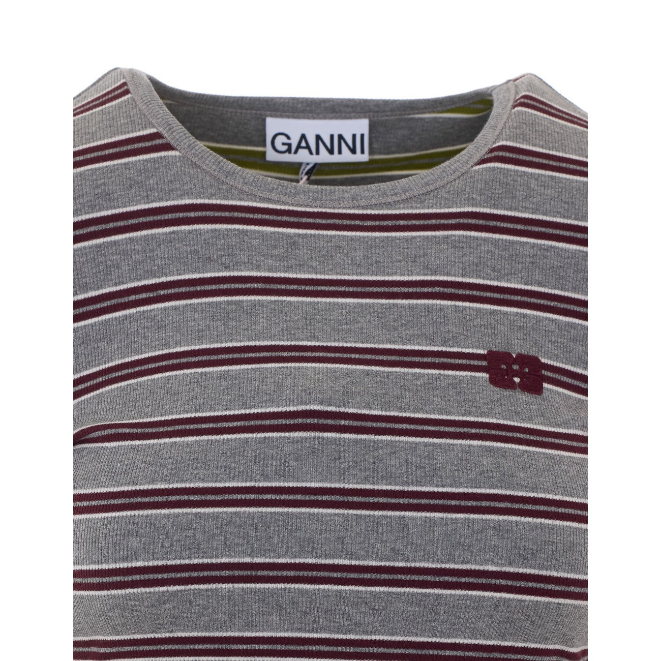 Ganni Women Logo Striped Long Sleeves Top GANNI