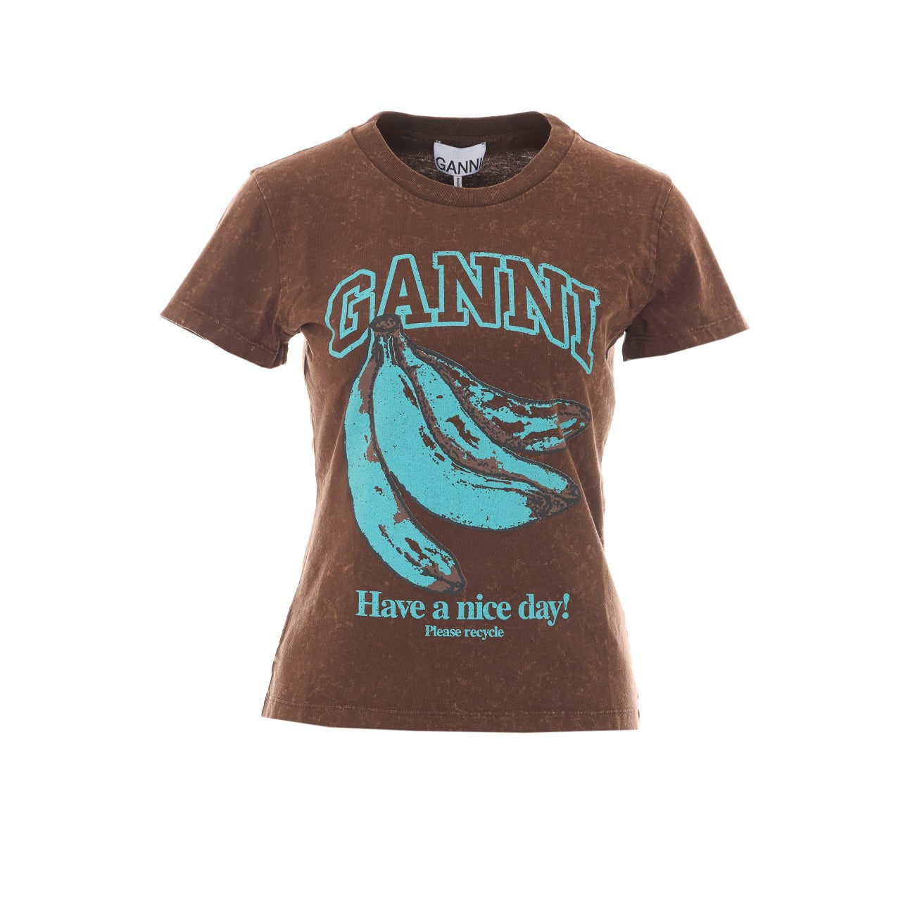 Ganni Women Logo T-Shirt With Blue Banana Print GANNI