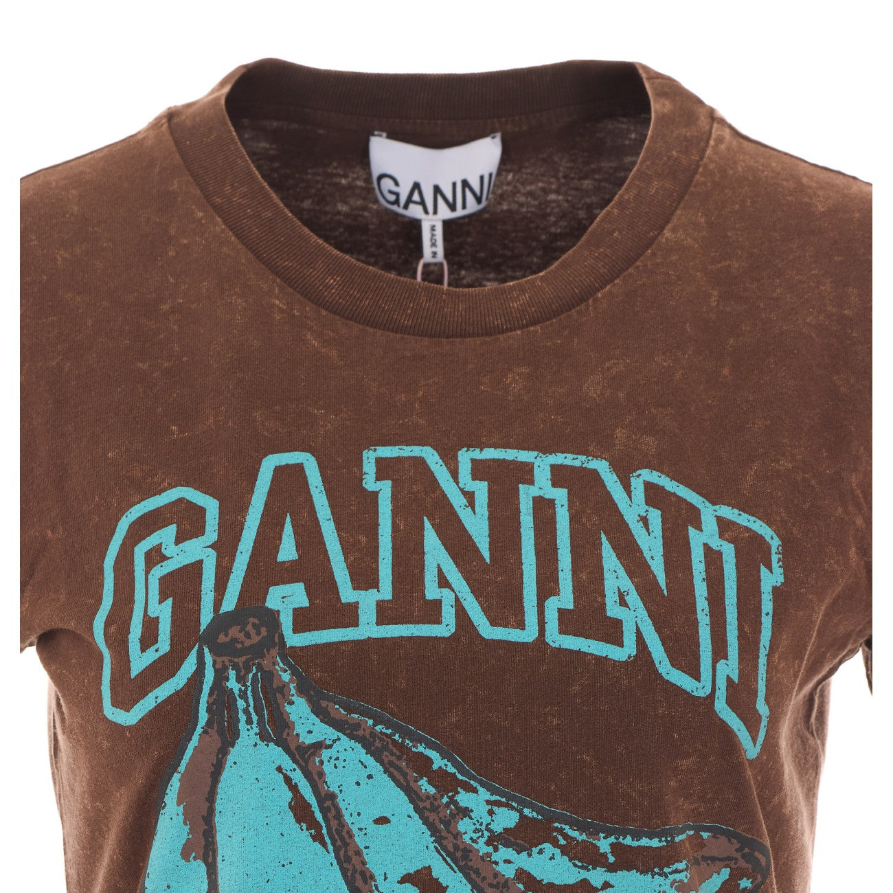 Ganni Women Logo T-Shirt With Blue Banana Print GANNI