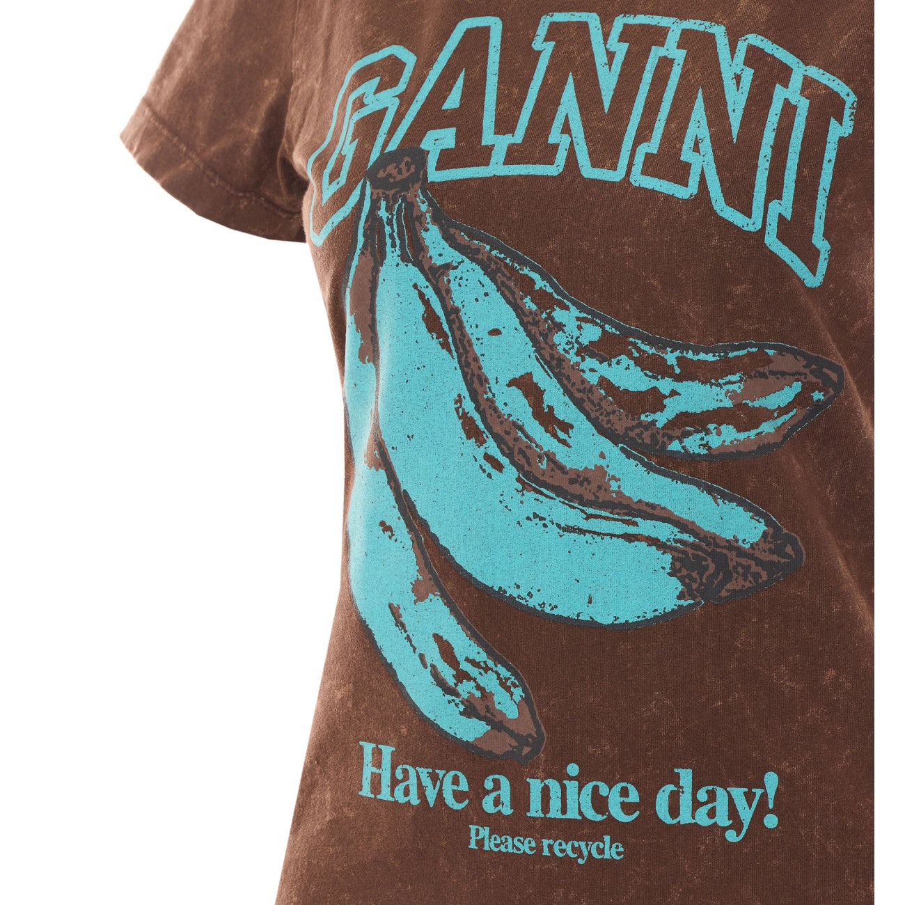 Ganni Women Logo T-Shirt With Blue Banana Print GANNI