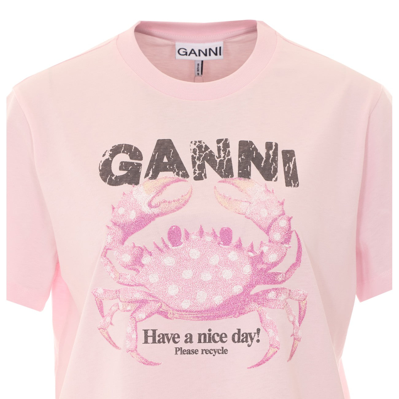 Ganni Women Logo T-Shirt With Crab Print GANNI