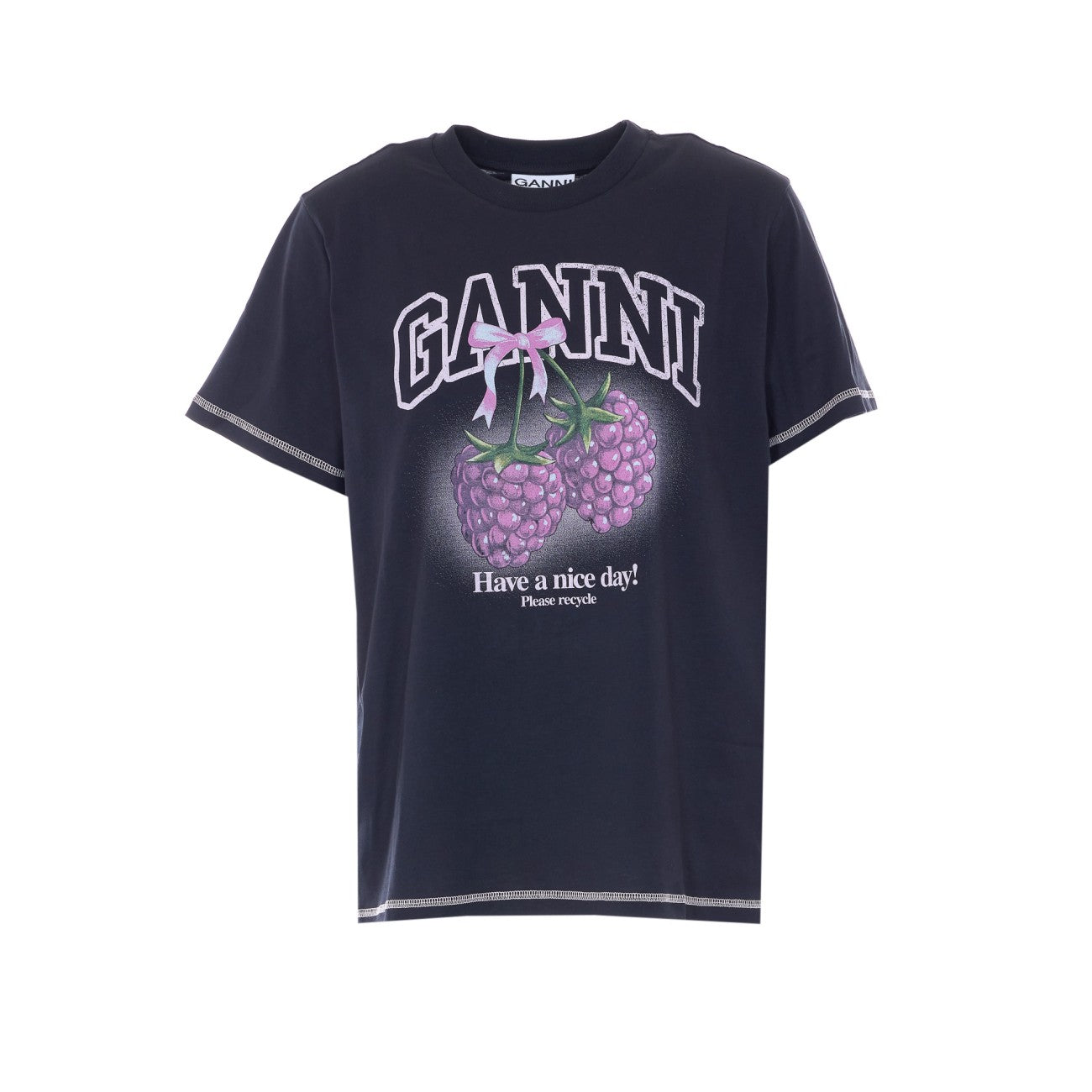 Ganni Women Logo T-Shirt With Raspberry Print GANNI