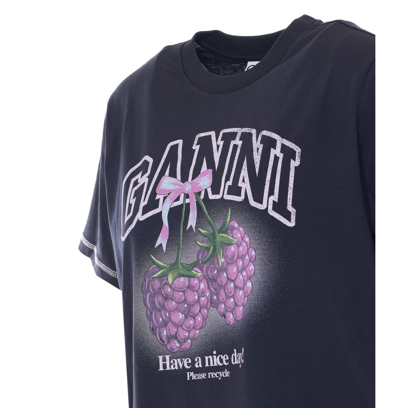 Ganni Women Logo T-Shirt With Raspberry Print GANNI