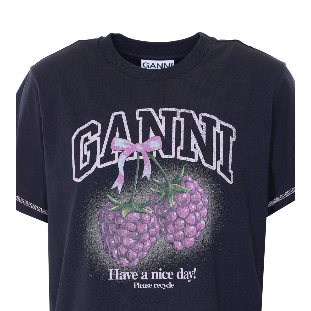 Ganni Women Logo T-Shirt With Raspberry Print GANNI