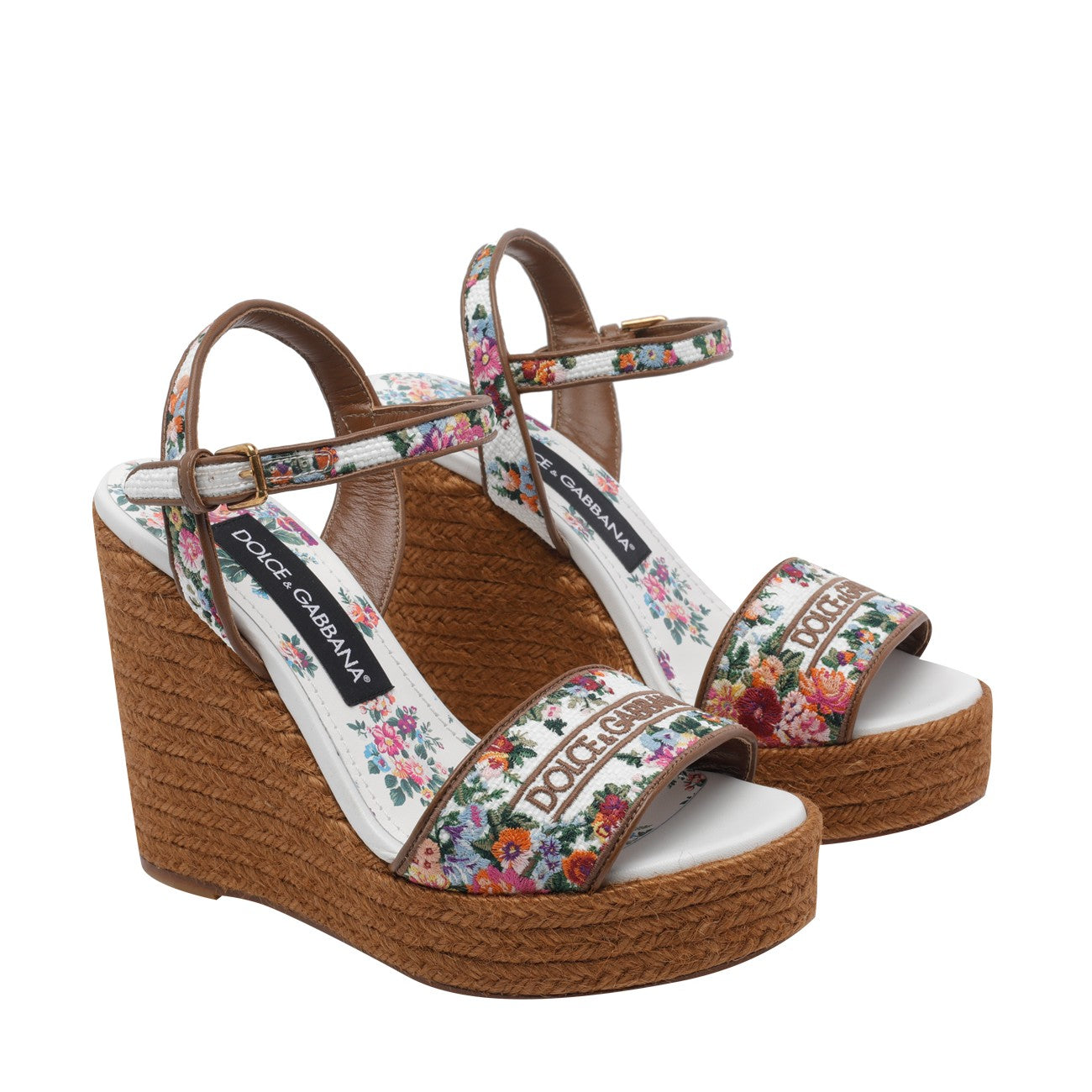 Dolce&Gabbana Women Logo Wedged Sandals With Embroidered Wire DOLCE & GABBANA