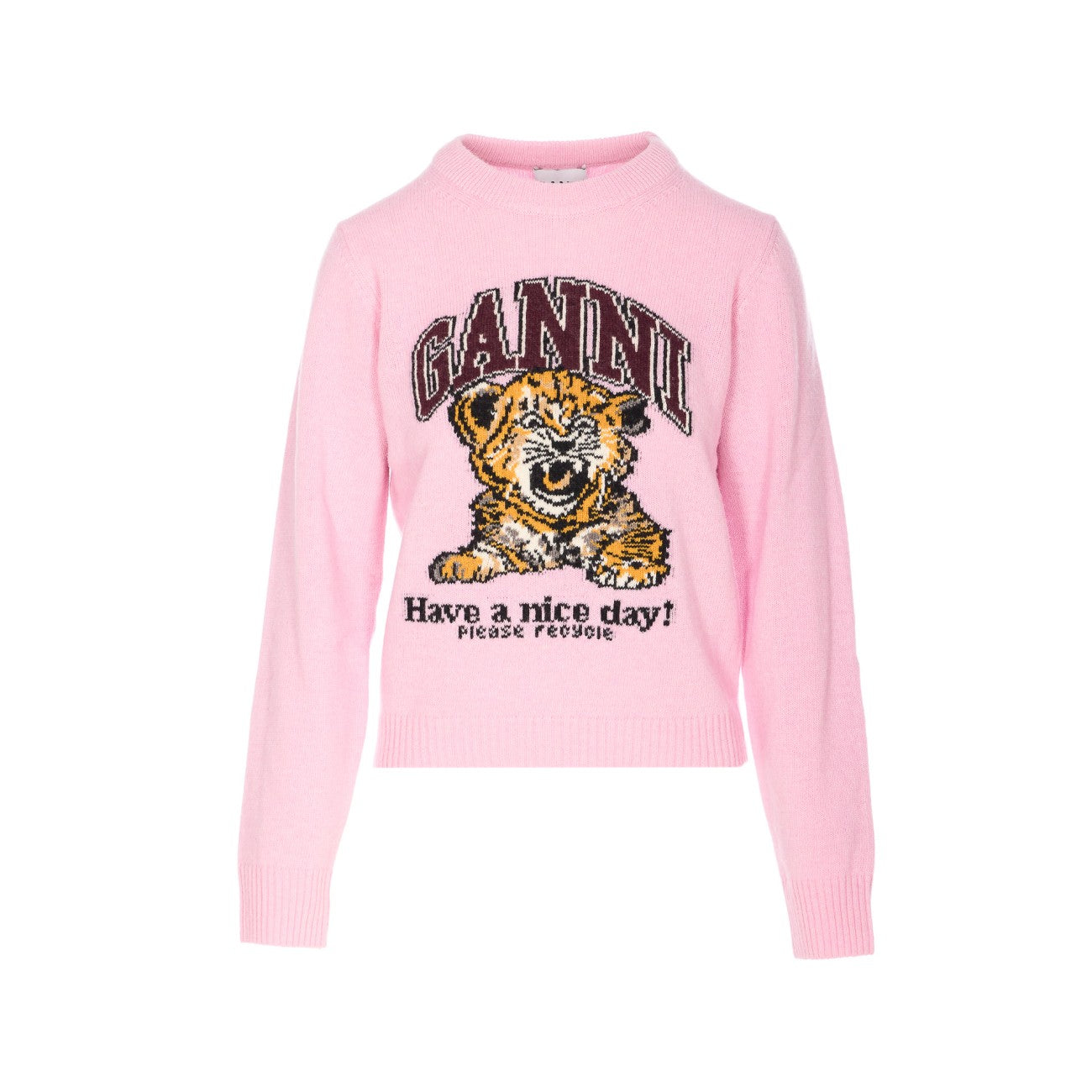 Ganni Women Logo Wool Jumper With Tiger Print GANNI