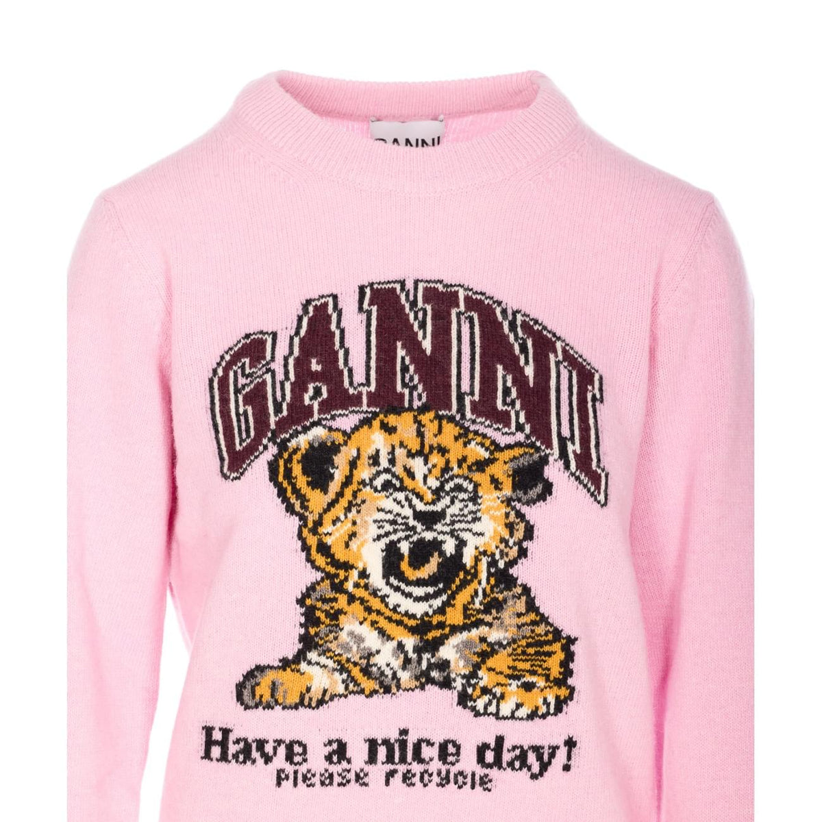 Ganni Women Logo Wool Jumper With Tiger Print GANNI