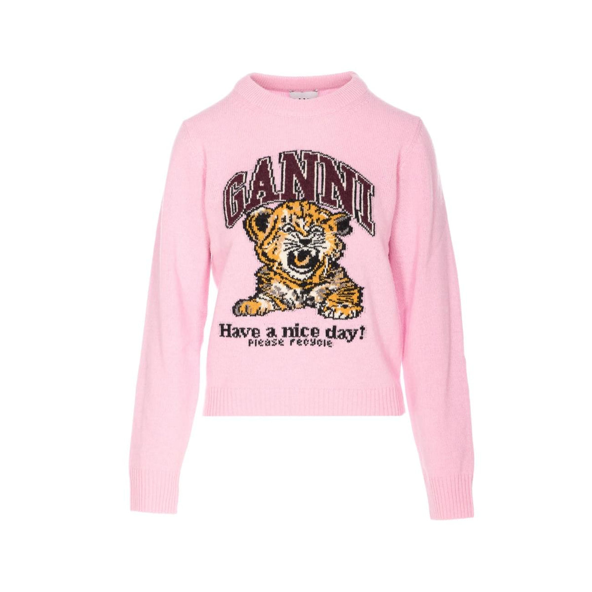 Ganni Women Logo Wool Jumper With Tiger Print GANNI