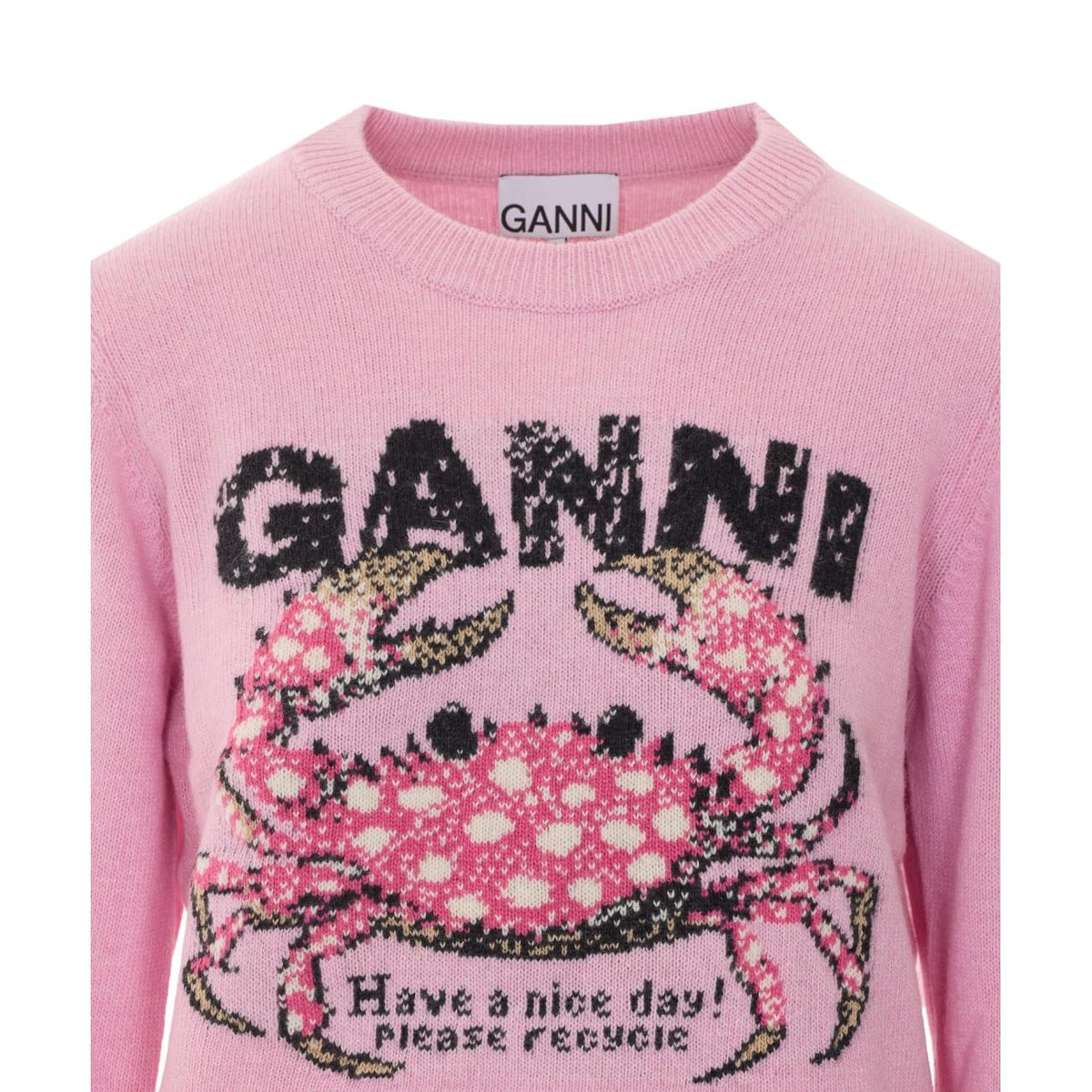 Ganni Women Logo Wool Sweater With Crab Print GANNI