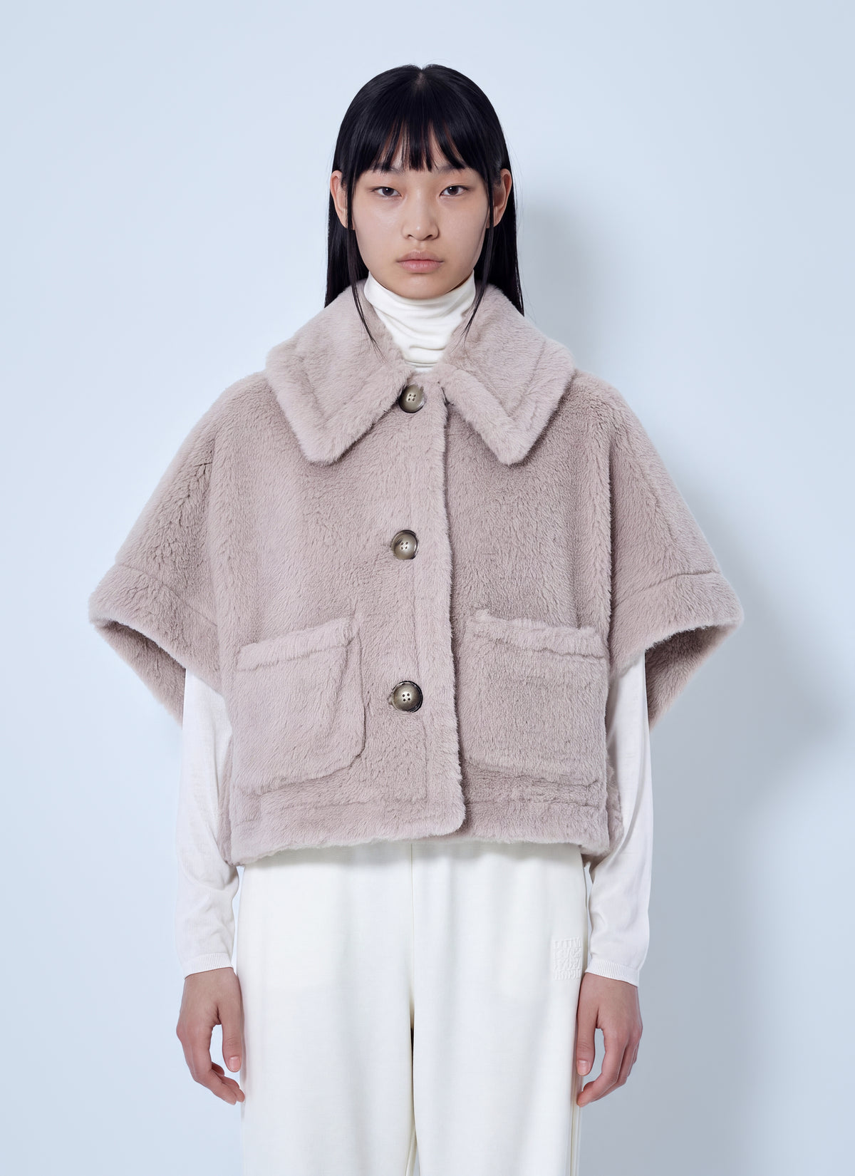 Max Mara Women Alpaca And Wool Teddy Fabric Boxy Cape MAX MARA