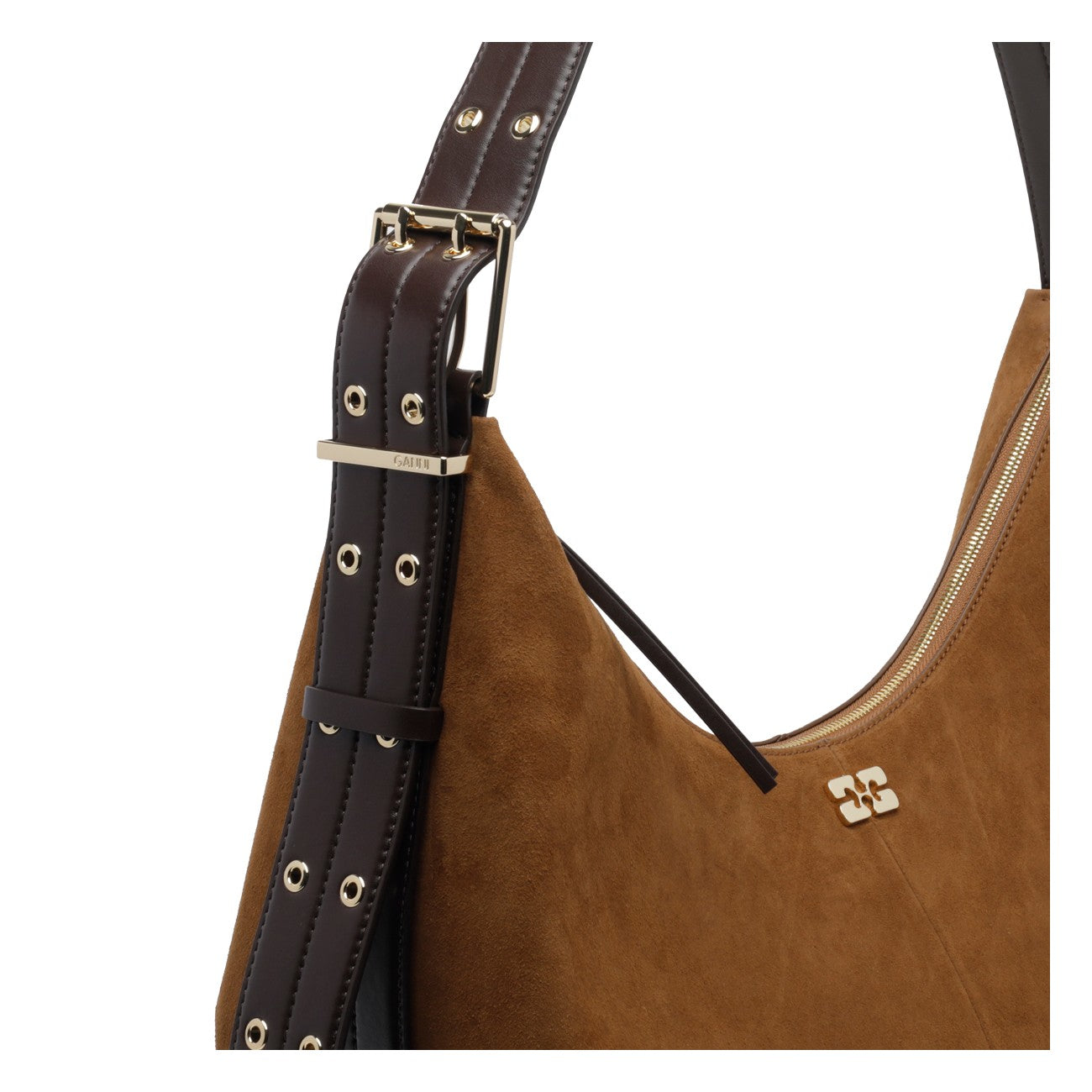 Ganni Women Medium Logo Suede Hobo Bag GANNI