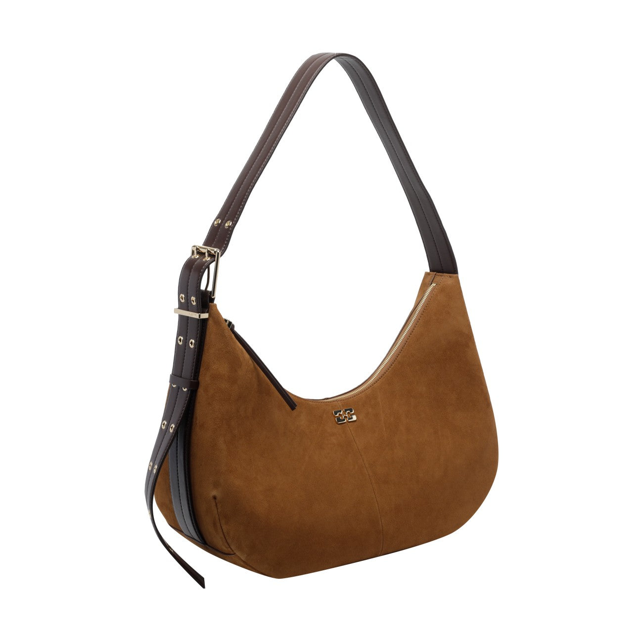 Ganni Women Medium Logo Suede Hobo Bag GANNI