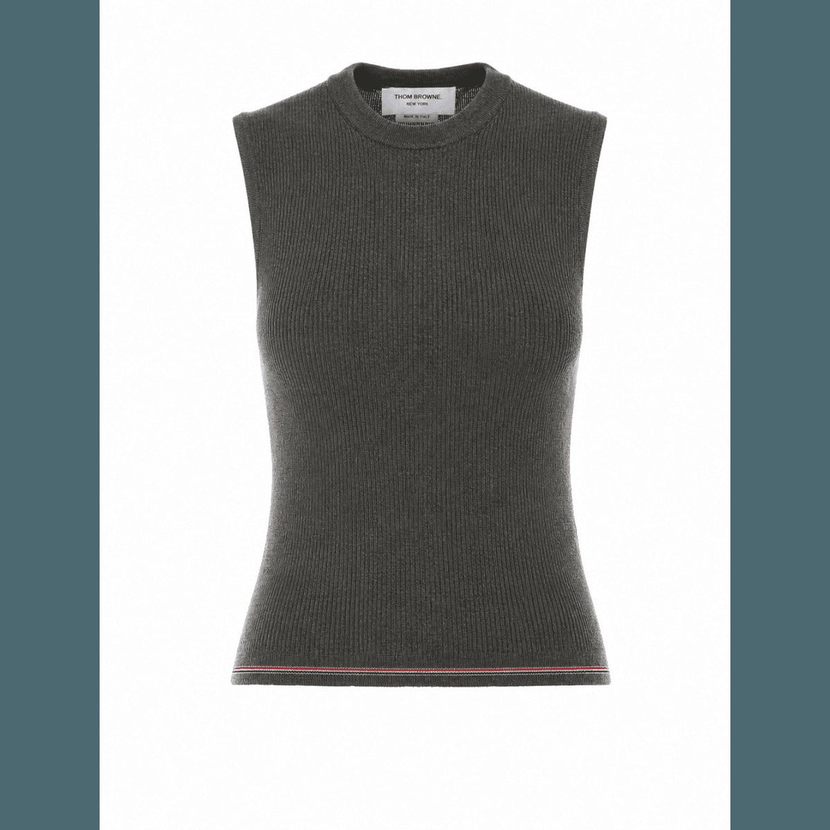 Thom Browne Women Merino Wool Knitted Tank Top With Stripe THOM BROWNE