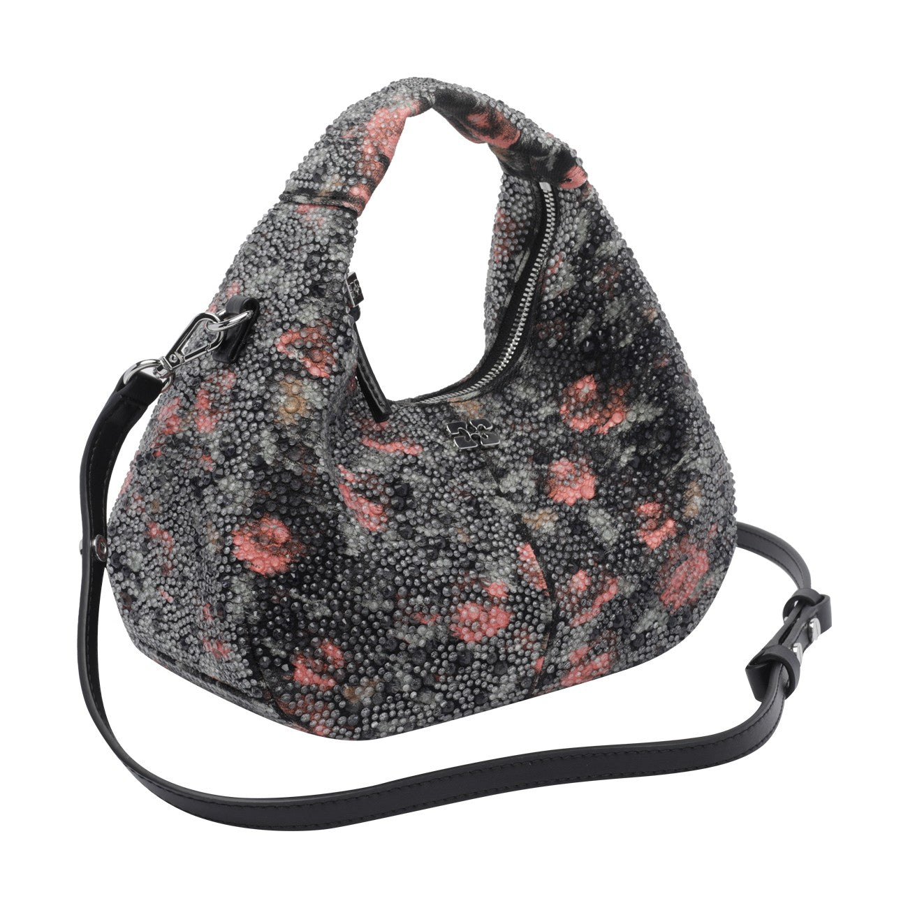 Ganni Women Mini Hobo Bag With Beaded Flower And Logo GANNI
