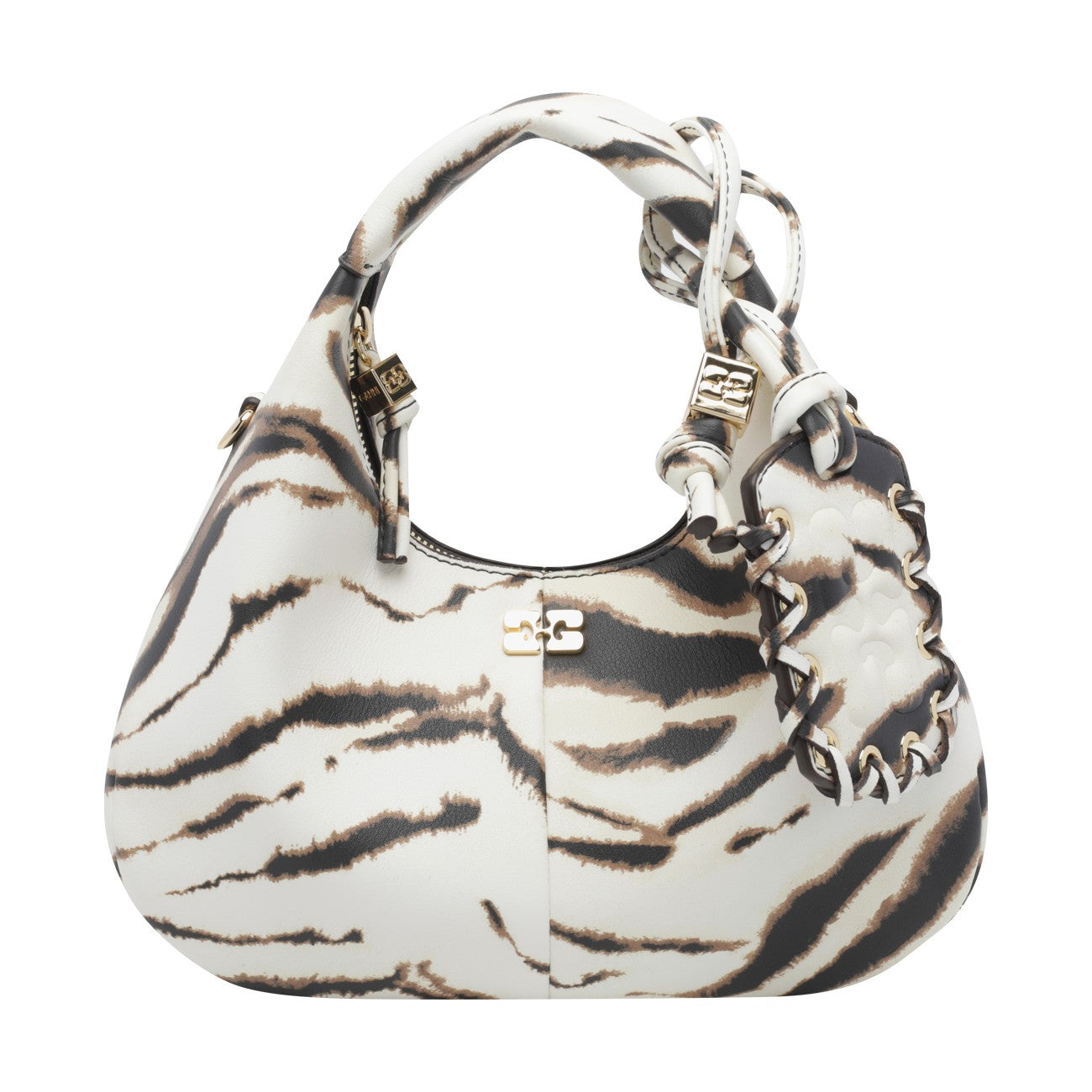 Ganni Women Mini Logo Zebra Hobo Bag GANNI