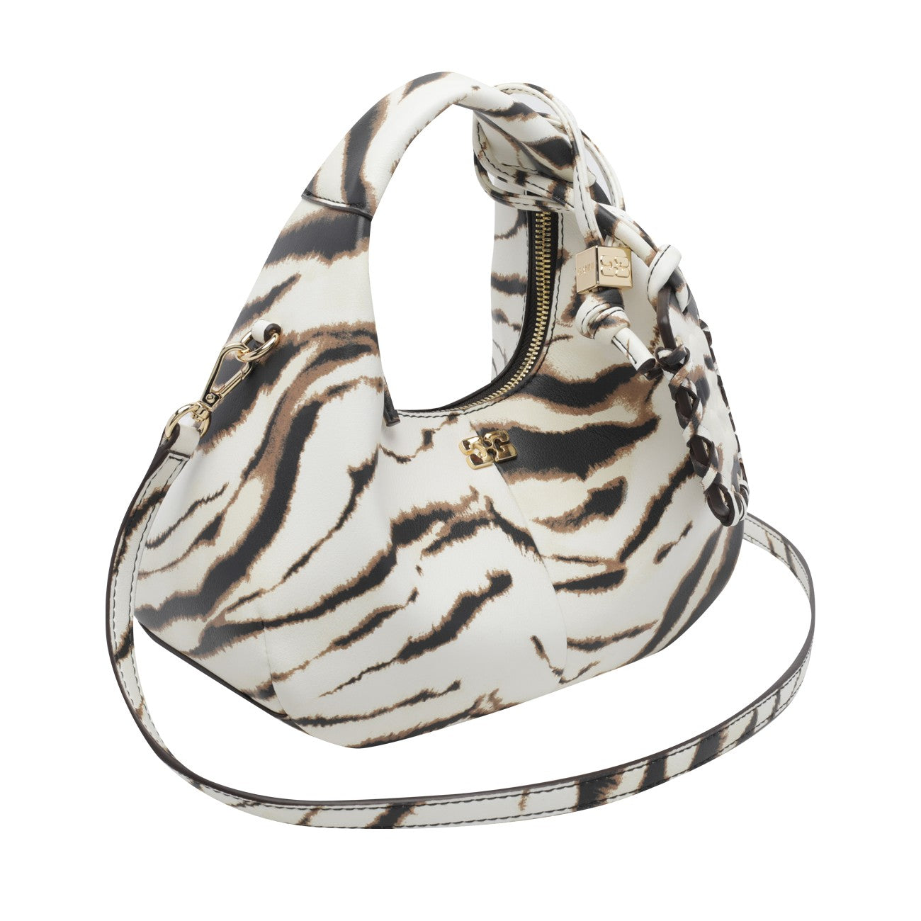 Ganni Women Mini Logo Zebra Hobo Bag GANNI