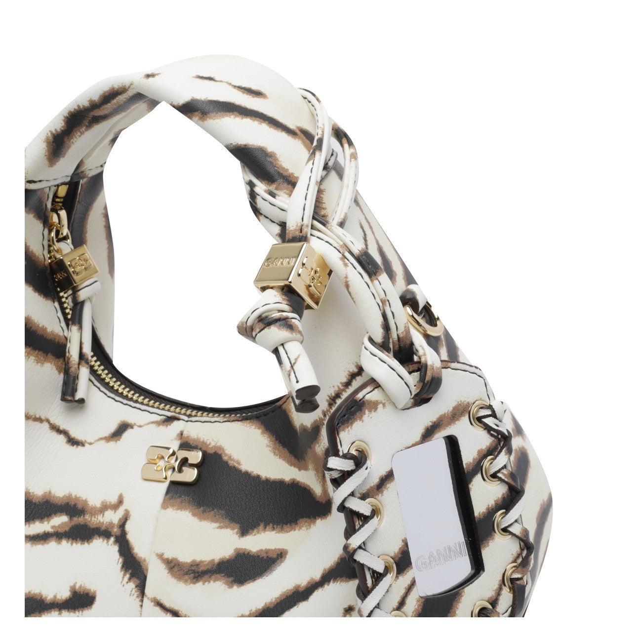Ganni Women Mini Logo Zebra Hobo Bag GANNI