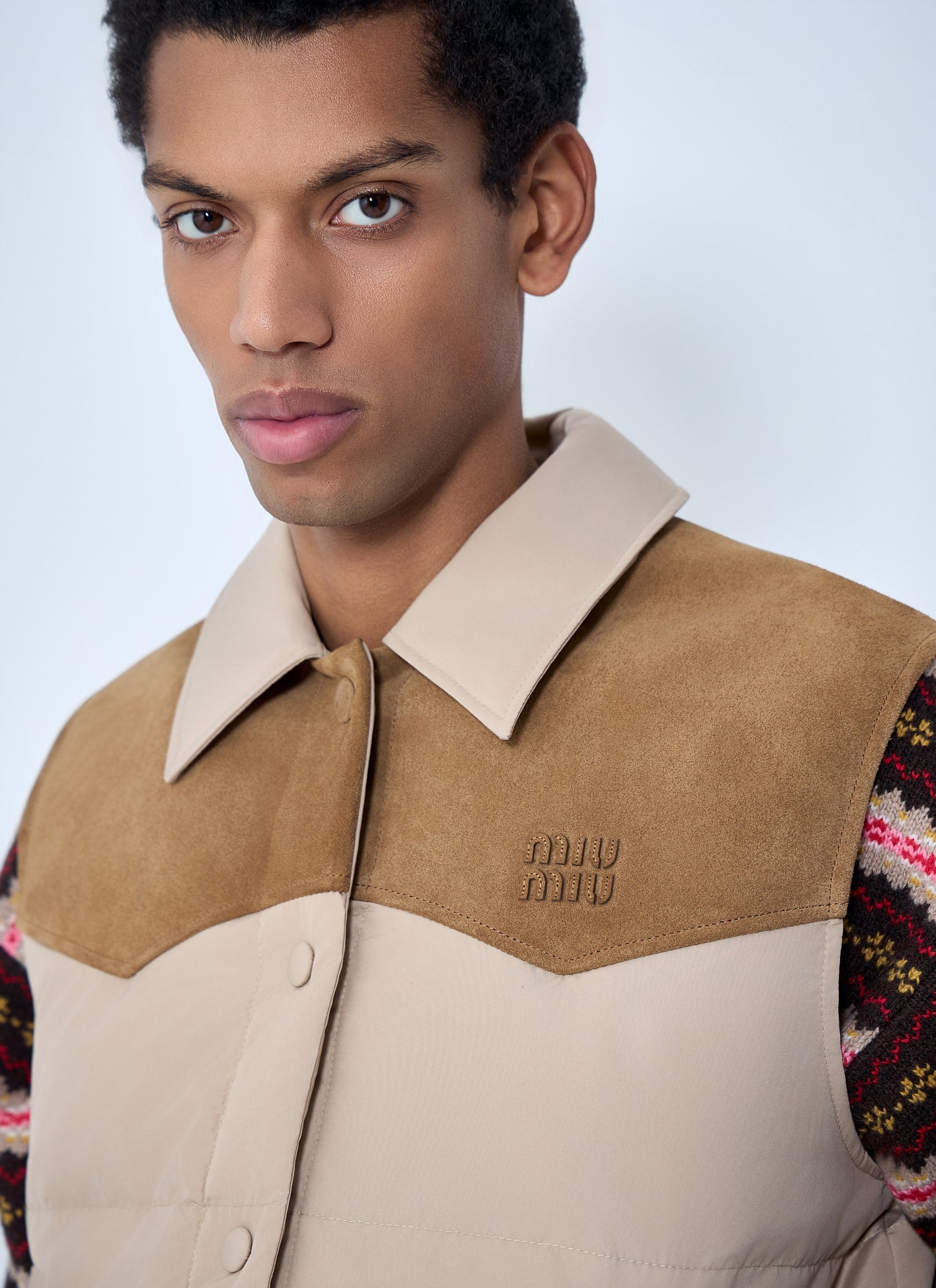 Miu Miu Men Padded Suede Yoke Vest MIU MIU