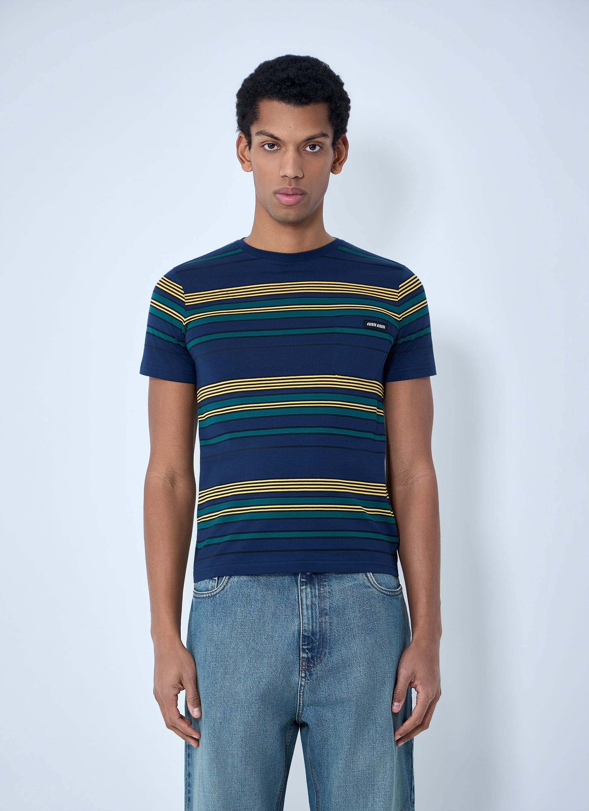 Miu Miu Men Striped Cotton Jersey T-Shirt MIU MIU