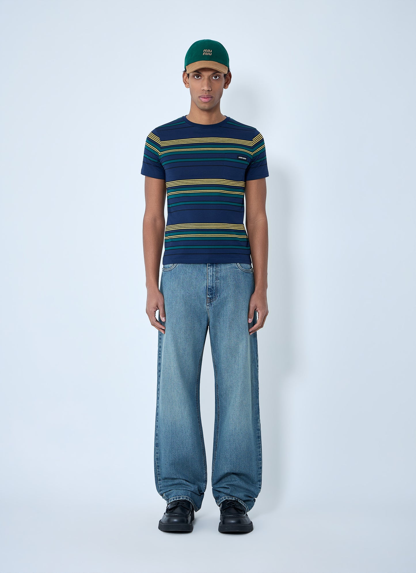 Miu Miu Men Striped Cotton Jersey T-Shirt MIU MIU